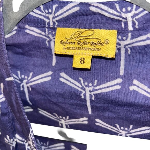 Roberta Roller Rabbit blue white Indian Block Print Dragonfly tunic dres… - Picture 2 of 5